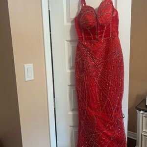 Elegant Red Beaded Evening Gown